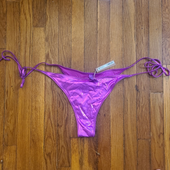 NWT Skims metallic swim skimpy tie bikini set in dragon fruit pink - Picture 2 of 7
